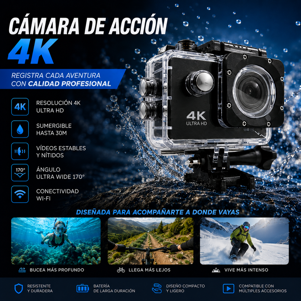 🔥 LIQUIDACIÓN DE STOCK: - Cámara de Acción 4K + FUNDA ULTRARRESISTENTE DE REGALO - [PROMOCIÓN DE CUMPLEAÑOS]