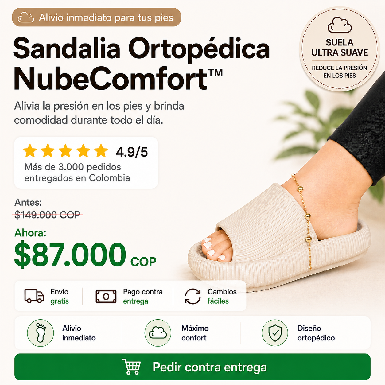 Sandalia Ortopédica NubeComfort™ – Alivia el dolor y la presión en los pies