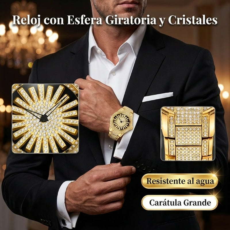 ⌚ ¡50% DE DESCUENTO AHORA! 💎 Reloj Iced-Out para Hombre con Dial Giratorio – Cristales Brillantes, Cuarzo Preciso y Vidrio Mineral Resistente ✨