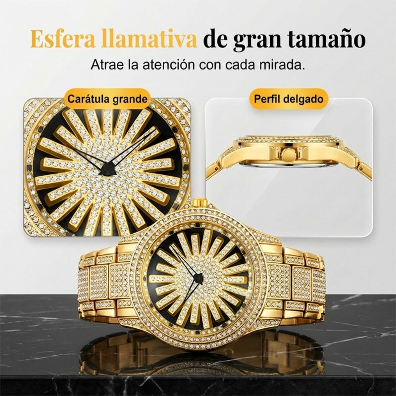 ⌚ ¡50% DE DESCUENTO AHORA! 💎 Reloj Iced-Out para Hombre con Dial Giratorio – Cristales Brillantes, Cuarzo Preciso y Vidrio Mineral Resistente ✨