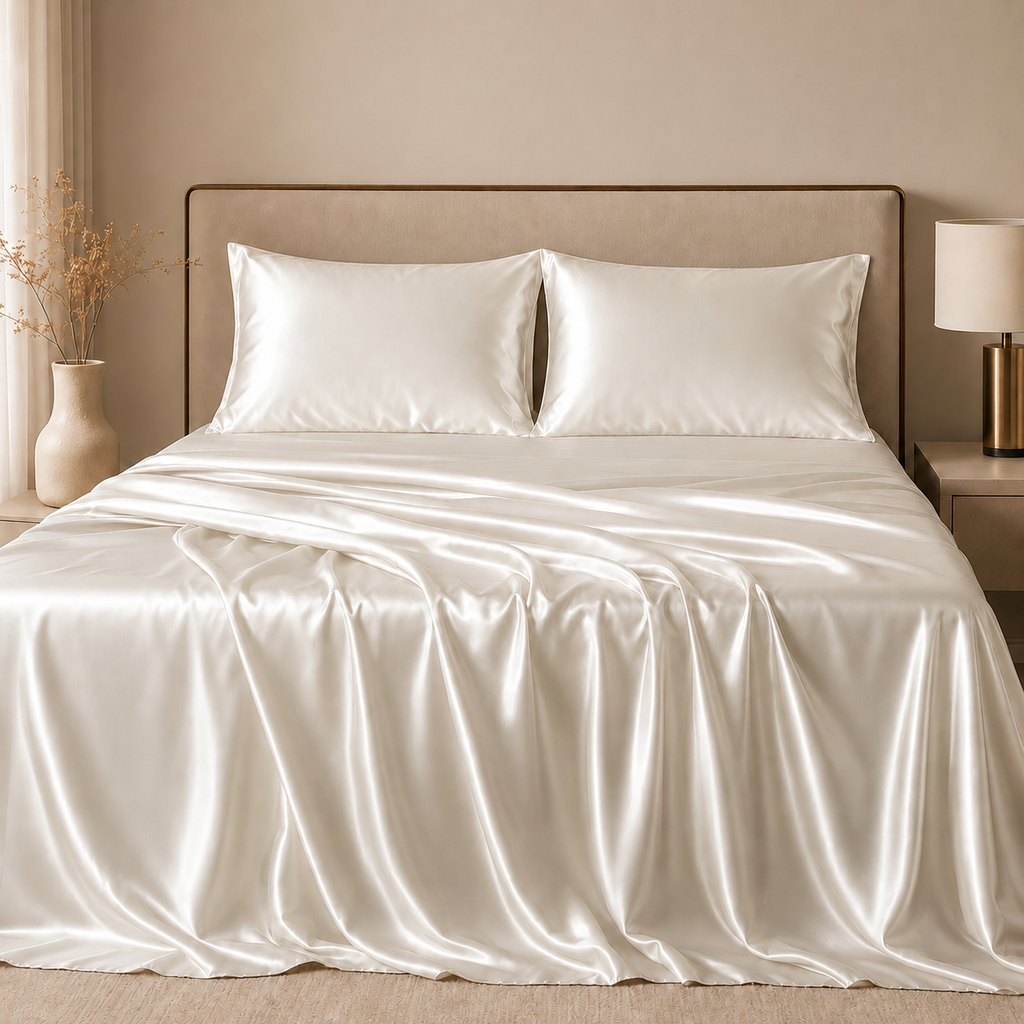 Sábana de Satén Suave y Elegante para Cama + 2 Fundas de Almohada