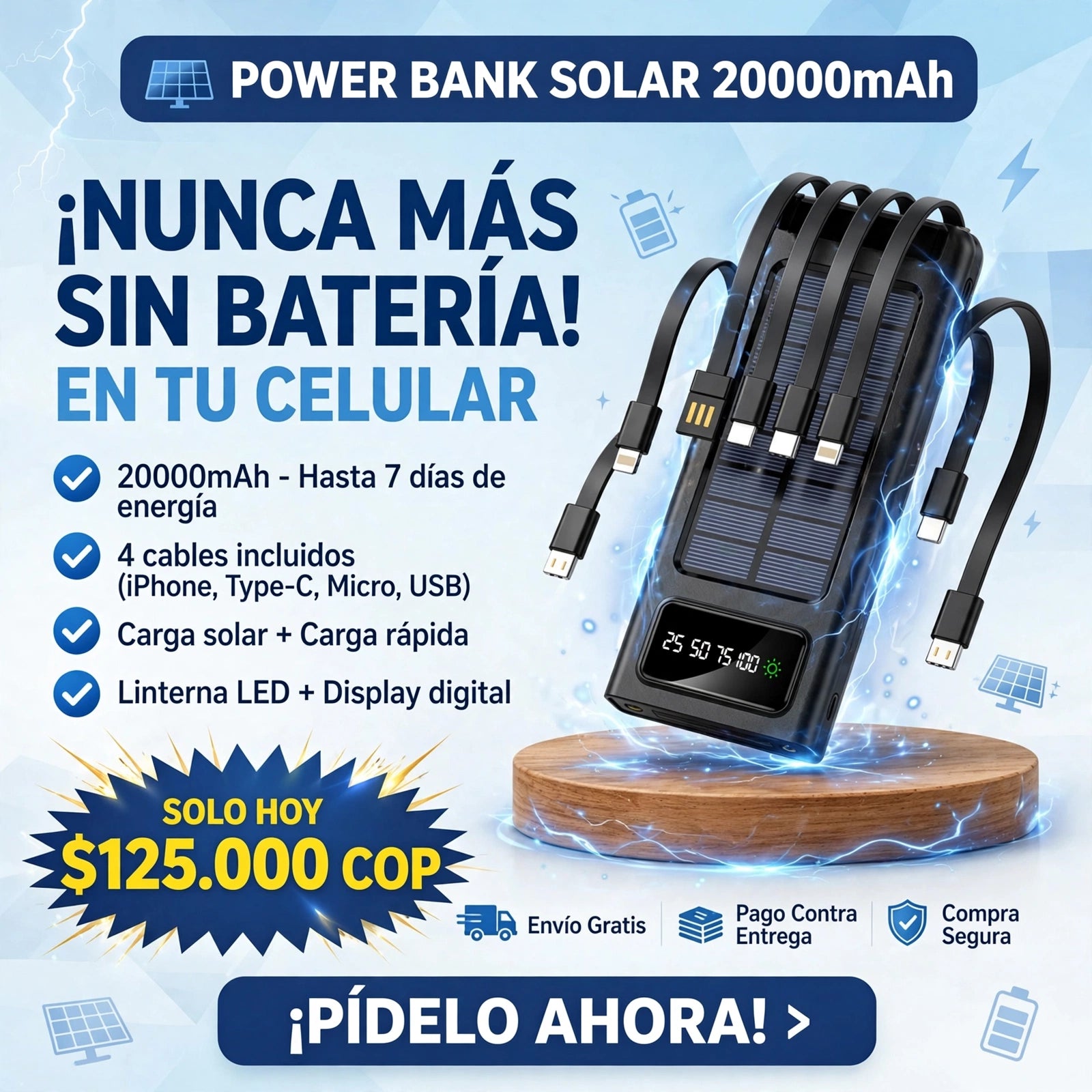 Kit de Emergencia Solar 20.000 mAh — Que Nunca te Falten Energía, Luz y Comunicación